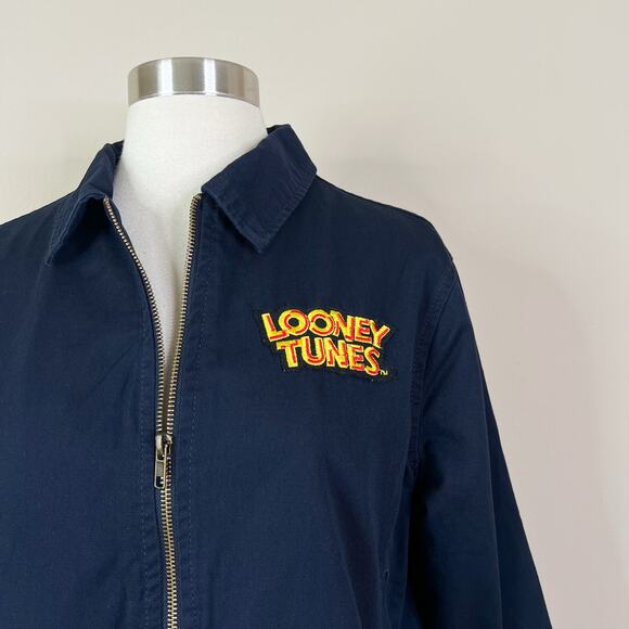 Vintage | 90s Looney Tunes Bugs Bunny Navy Blue That's All Folks Zip Jacket M - Picture 3 of 11